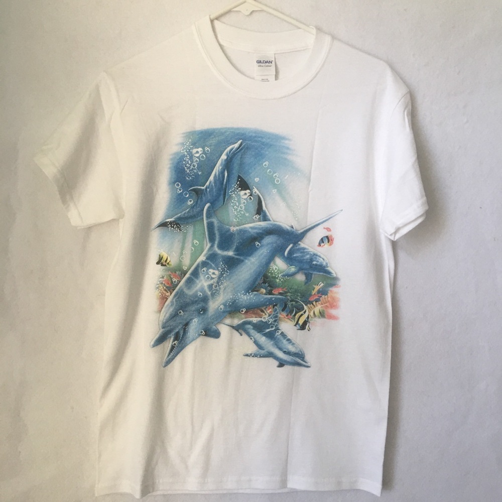 Dolphin T Shirt White small New Unisex
